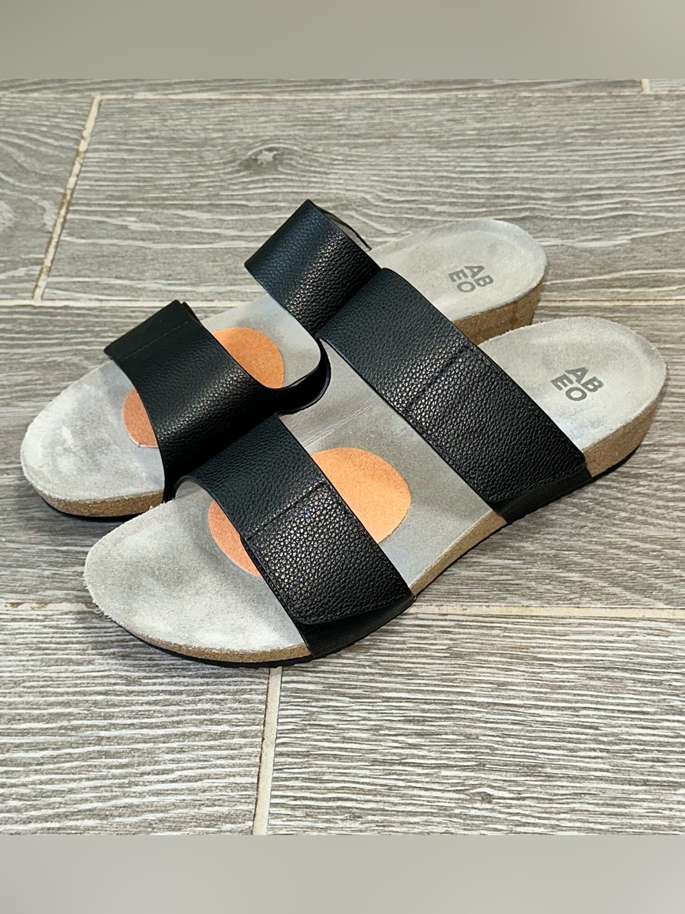 Abeo Gabie Sandals Women’s Size 11N Black Leather Adjustable Strap Cork Wedge